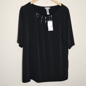 Catherines Black Jewel Embellished Short Sleeve Top Plus Size 0X